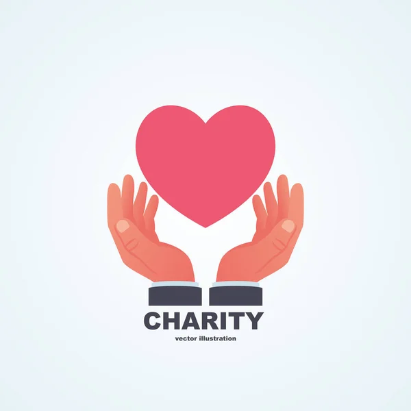 Concepto de caridad. Donante sosteniendo el corazón en sus manos. Ilustración vectorial diseño plano — Vector de stock