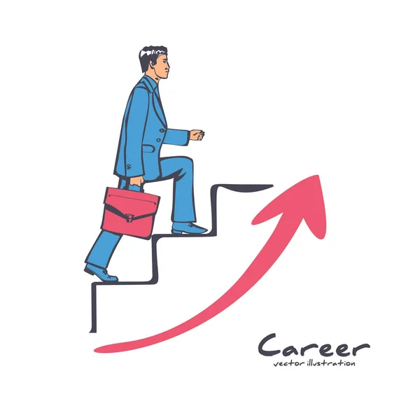 Affärsman klättrar karriärstegen. Begreppsutveckling. — Stock vektor