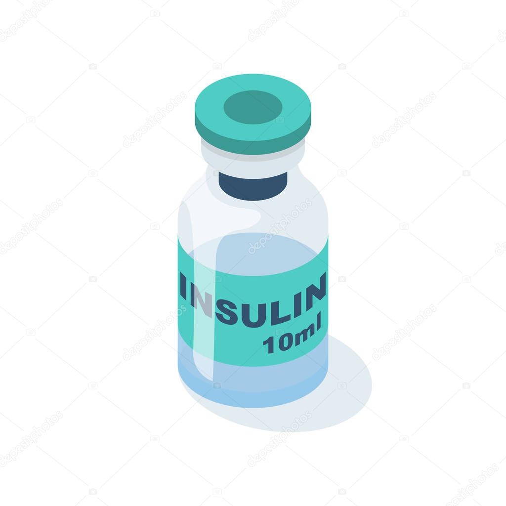 Insulin ampoule 3d isometric icon. Medical vaccine.