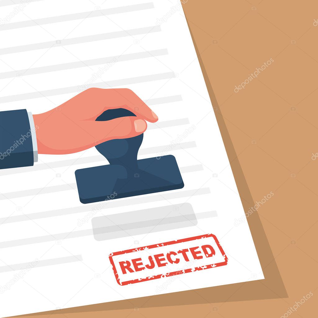 Rejection stamp in hand businessman. Red approved stamp