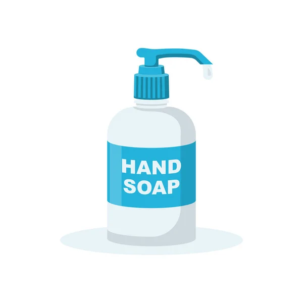 Mýdlo na ruce. Dezinfekční plochá ikona. Tekuté mýdlo v plastové lahvičce čerpadla. — Stockový vektor