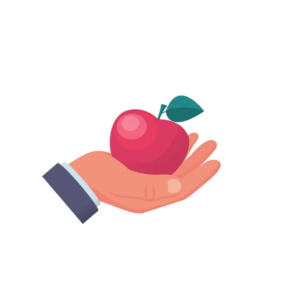 Man holding a red apple in hand. Healthy and wholesome fruit concept — Stock Vector