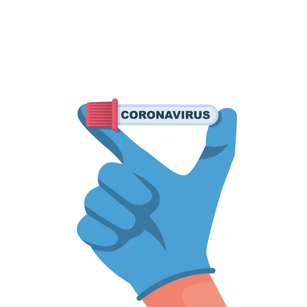 Konsep Coronavirus. Dokter memegang di tangan tabung tes dengan tes darah pasien yang sakit - Stok Vektor