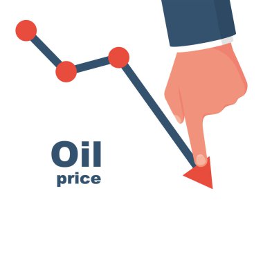 Daha düşük petrol fiyatları. İşadamı grafiği aşağı çekiyor. Maliyeti düşür. Fıçı daha aşağıda. Küresel düşen benzin. Yakıt azaldı. Çizelgeyi indir. Vektör çizimi düz tasarım. Beyaz arkaplanda izole.