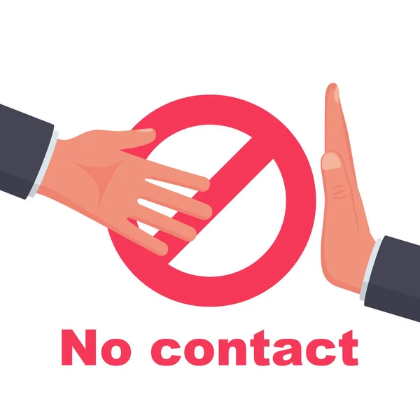 Inte Kontakt Ingen Handskakningsikon Röd Förbudstecken Försiktighetsåtgärder Och Förebyggande Koronavirussjukdom — Stock vektor