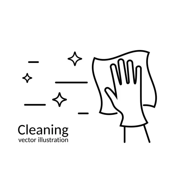 Schoonmaakdienst Abstracte Achtergrond Zwarte Lijn Van Een Hand Handschoen Met — Stockvector