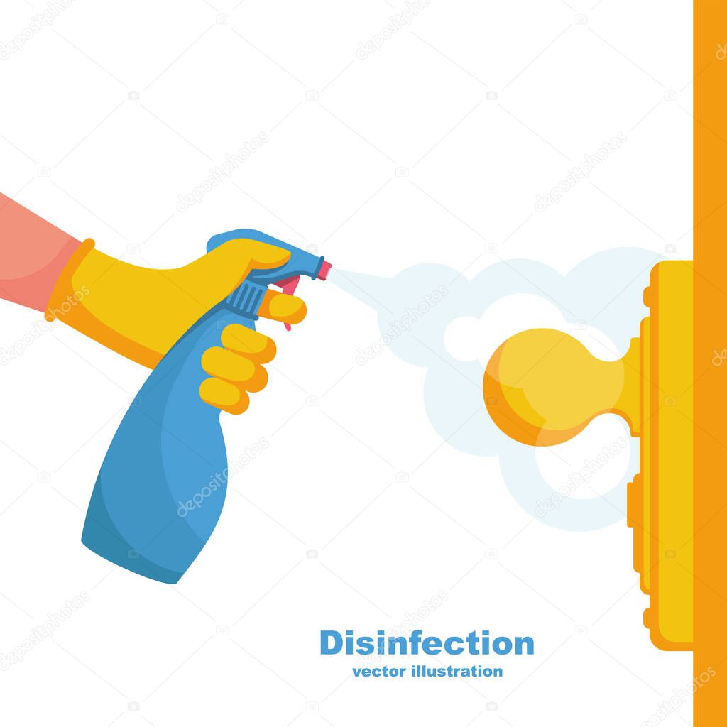 Close-up disinfection of door handles vector