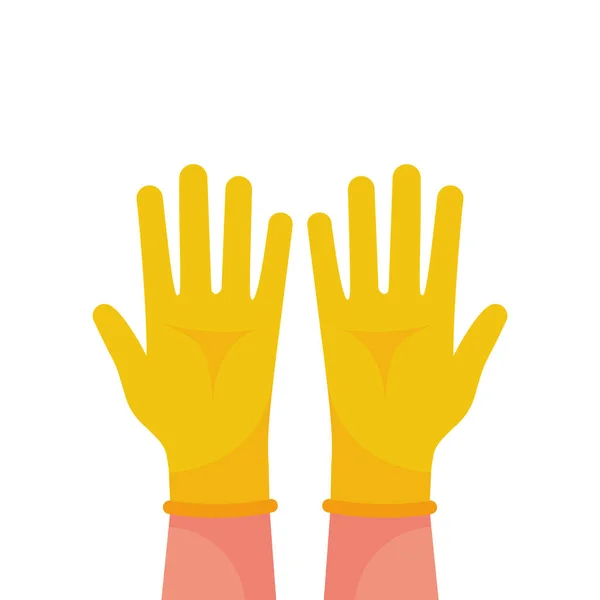 Руки надягають захисні жовті рукавички — стоковий вектор