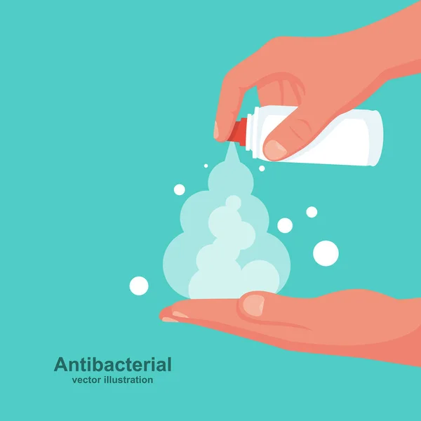 L'uomo si pulisce le mani con uno spray antibatterico — Vettoriale Stock