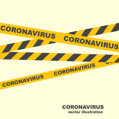 Coronavirus concept. Caution lines. Yellow ribbons. Warning tapes. Danger signs. Vector illustration flat design. Restricted area prevention. Landing page 2019-ncov danger zona. clipart