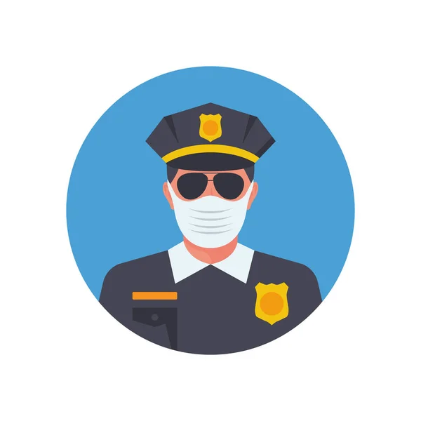 Politie Met Medisch Masker Agent Avatar Met Gezichtsmasker Vector Illustratie — Stockvector