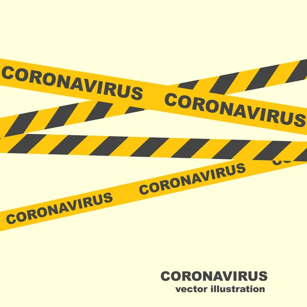 Coronavirus Konceptet Försiktighetslinjer Gula Band Varningsband Farotecken Vektor Illustration Platt — Stock vektor