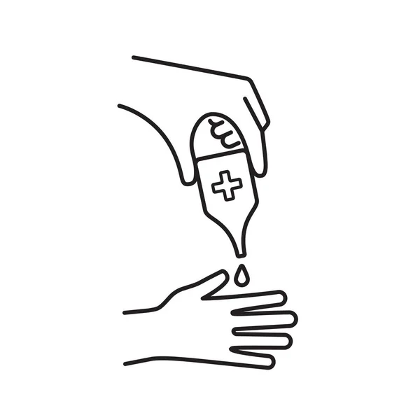 Человек Использует Антисептик Руках Дезинфицирующее Средство Черной Линии Векторный Дизайн — стоковый вектор