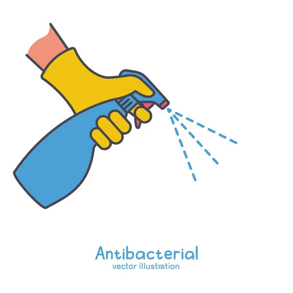 Ligne Noire Icône Pulvérisation Antiseptique Les Mains Dans Les Gants — Image vectorielle