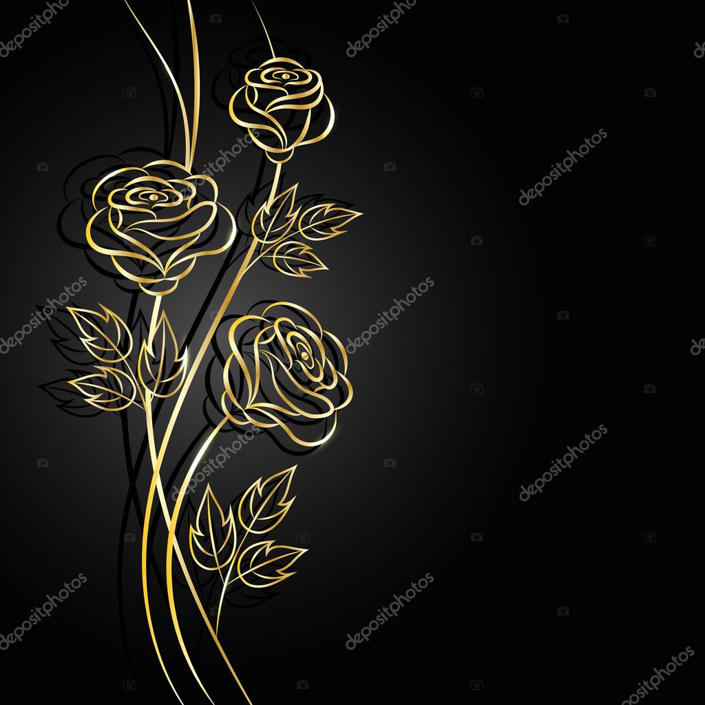Gold flowers with shadow on dark background Vector Image