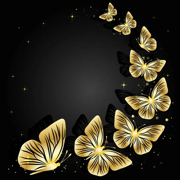 Złote motyle na ciemnym tle — Wektor stockowy