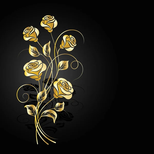 Rosas douradas com sombra no fundo escuro . — Vetor de Stock