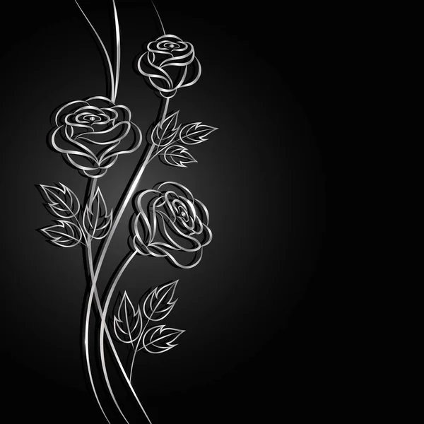 Flores de plata con sombra sobre fondo oscuro . — Vector de stock