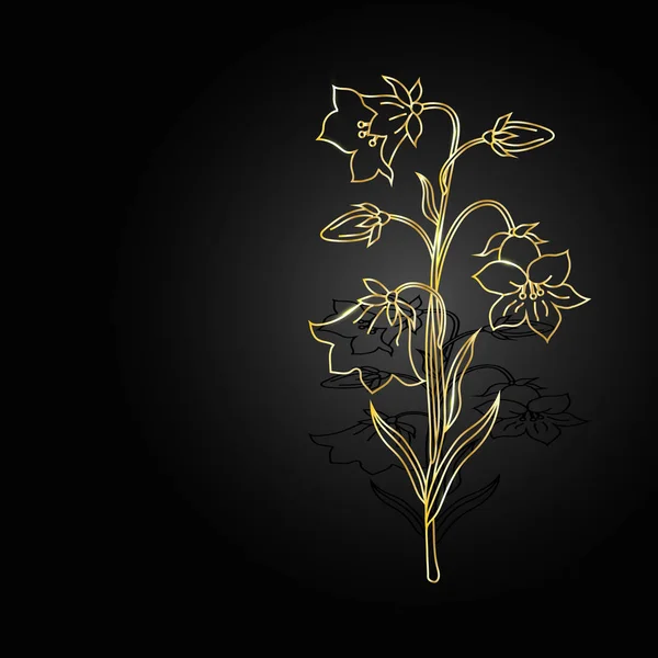 Złote kwiaty z cienia na ciemnym tle. — Wektor stockowy