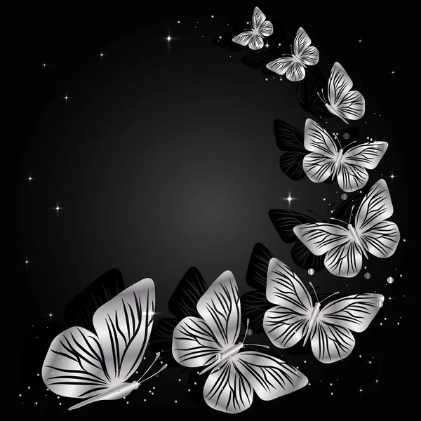 Silberne Schmetterlinge auf dunklem Hintergrund — Stockvektor