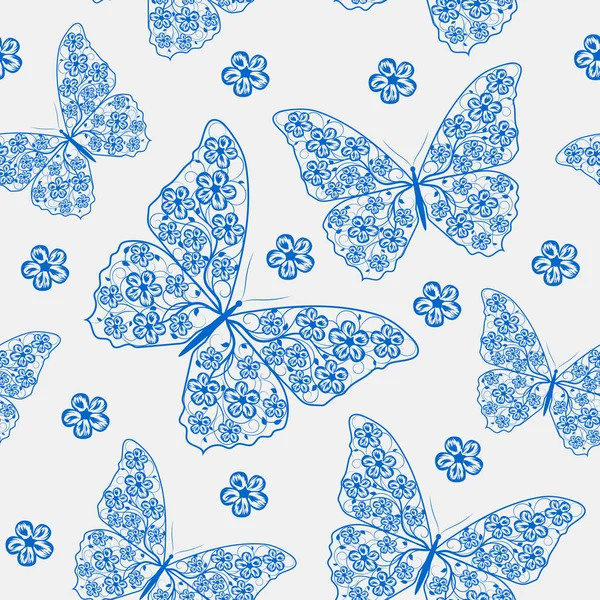 Vackra seamless mönster med fjärilar — Stock vektor