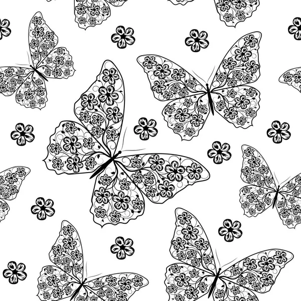 蝶と美しいシームレスなパターン — ストックベクタ