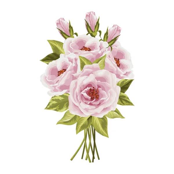 Gyönyörű rózsa csokor elszigetelt fehér. — Stock Vector