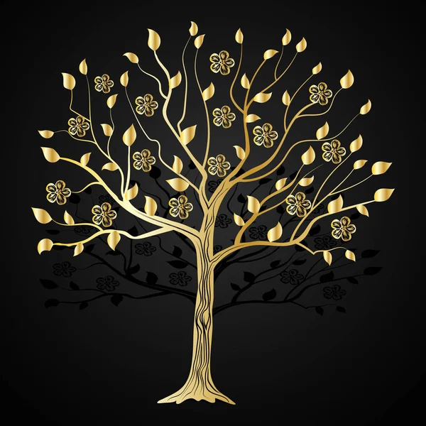 Goldbaum mit Blumen — Stockvektor