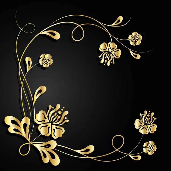Flores douradas com sombra no fundo escuro . — Vetor de Stock