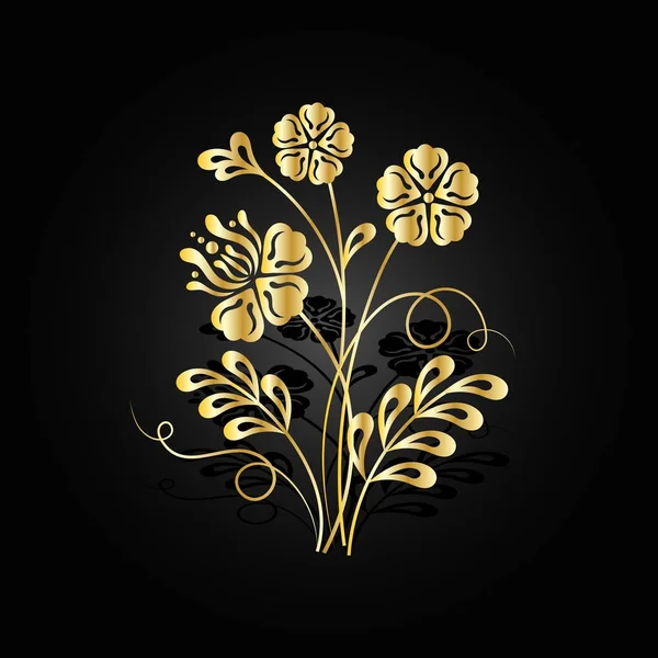 Gold flowers with shadow on dark background. — Stock Vector