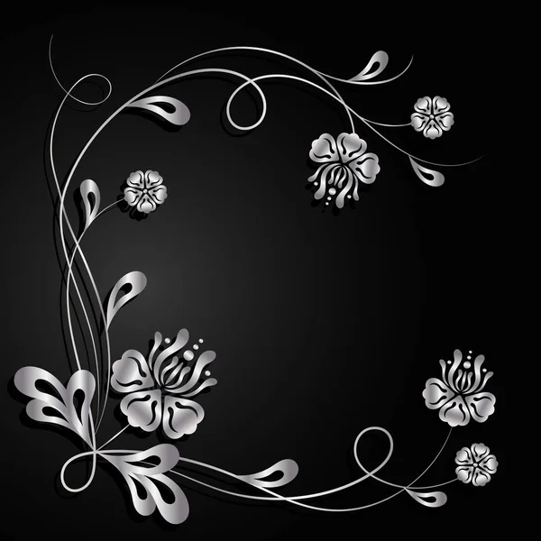 Срібні квіти з тіні на темному тлі . — стоковий вектор