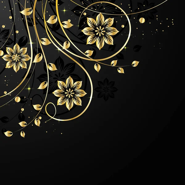 Gold flowers with shadow on dark background. — Stock Vector