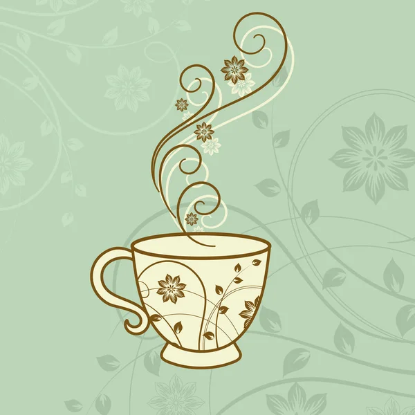 Una taza de té con elementos de diseño floral . — Vector de stock