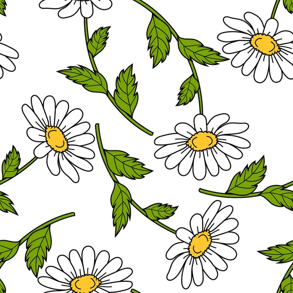 Motif sans couture avec des fleurs de marguerite — Image vectorielle