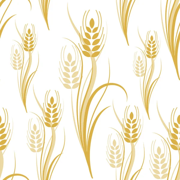 Seamless pattern with yellow wheat spikelets on a white isolated background. Vector illustration — Stock Vector