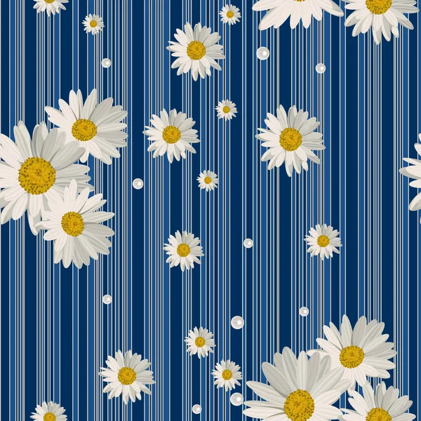 Motif sans couture avec de belles fleurs de marguerite blanche . — Image vectorielle