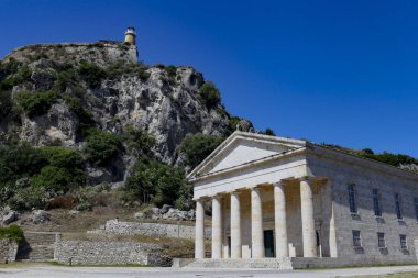 Ancient alike greek temple at Corfu island in Greece. Old Greek Bastion - corfu acropolis at day time.