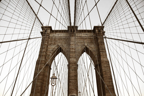 Brooklyn Bridge. Monument. Manhattan. New York City. Low angle