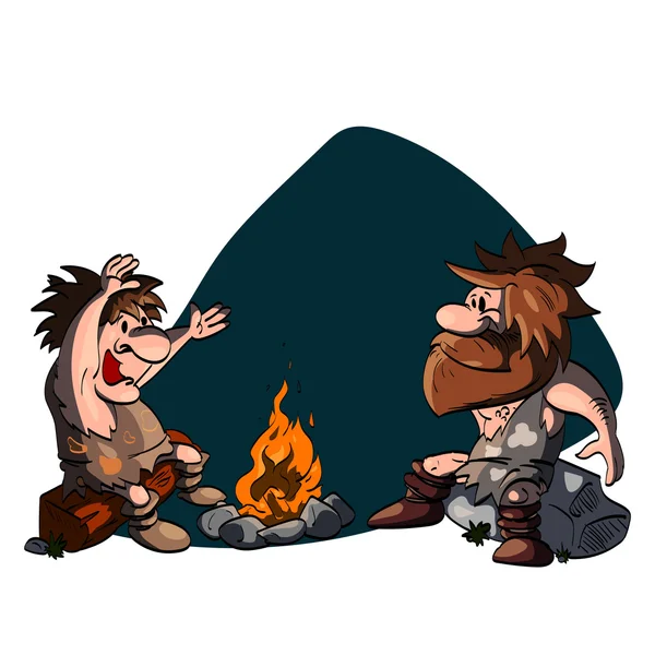 Deux hommes des cavernes parlent — Image vectorielle