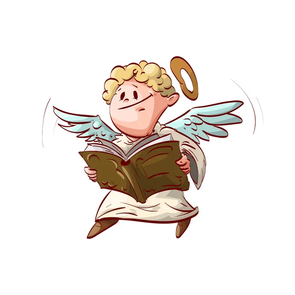 Κινουμένων σχεδίων χαριτωμένο Άγγελος, κρατά ένα βιβλίο — Διανυσματικό Αρχείο