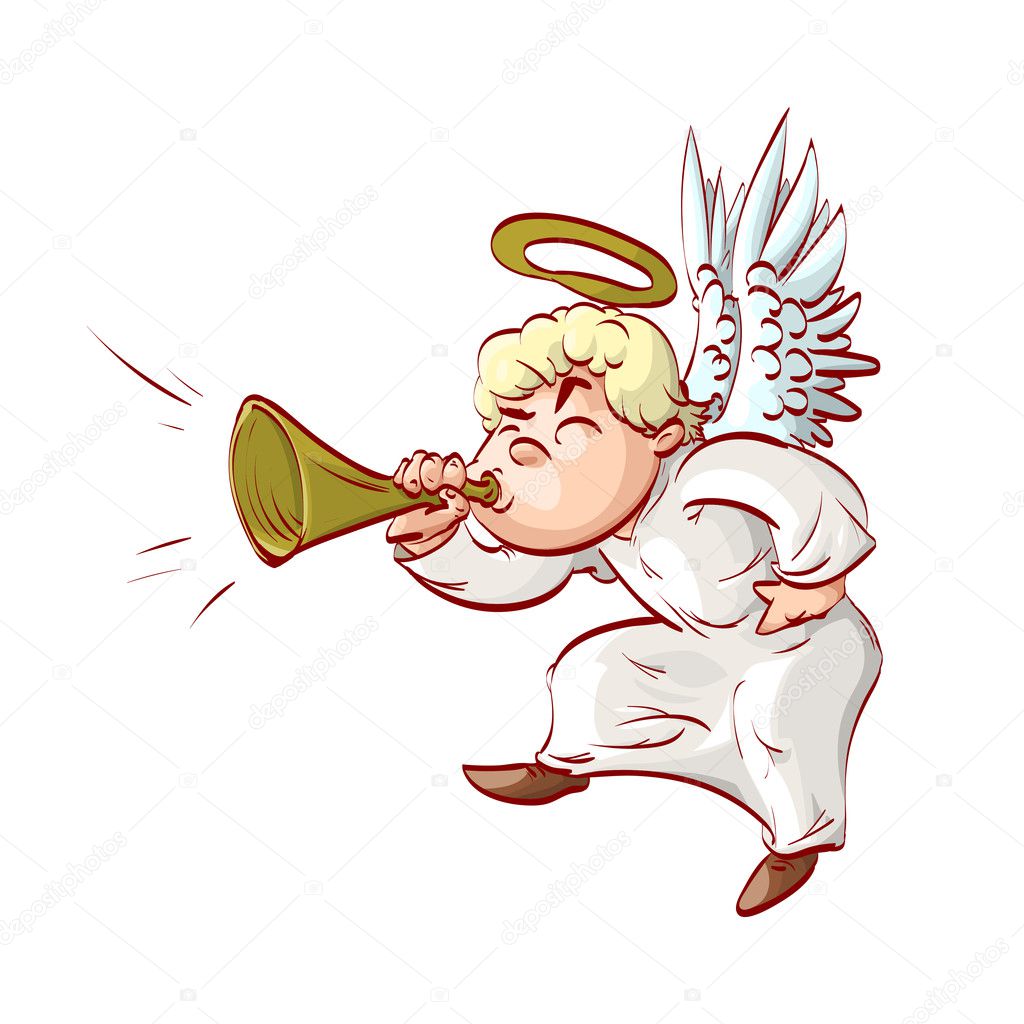 Cartoon angel blowing a trumpet