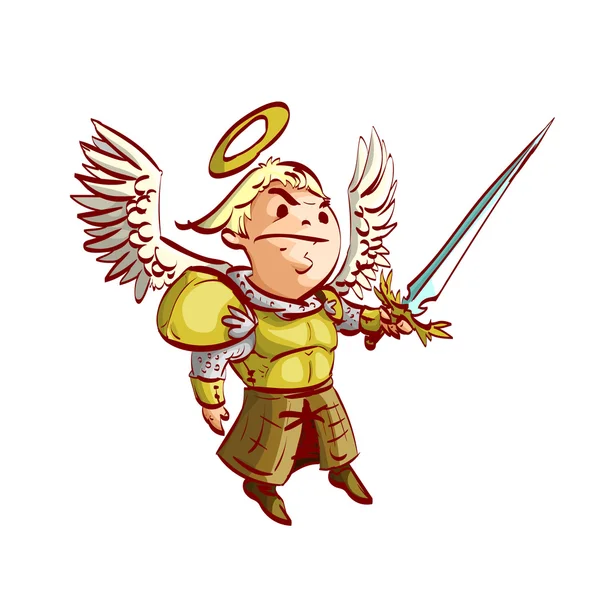 Мультяшний архангел з мечем і обладунками — стоковий вектор