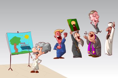 Scientist and stupid world political and religious leaders clipart