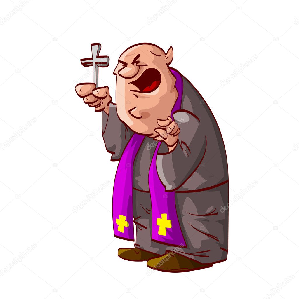 Cartoon angry catholic priest