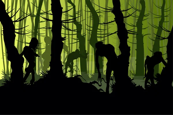 Zumbis assustadores em uma floresta — Vetor de Stock