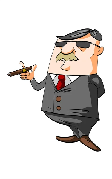 Γελοιογραφία επιχειρηματίας καπνίζοντας ένα πούρο — Διανυσματικό Αρχείο