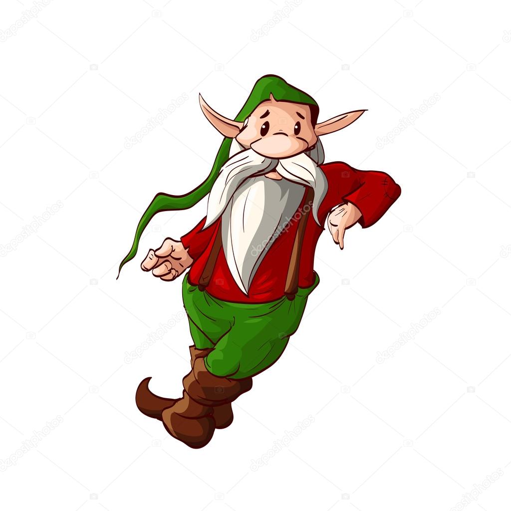 Cartoon christmas elf or a dwarf leaning