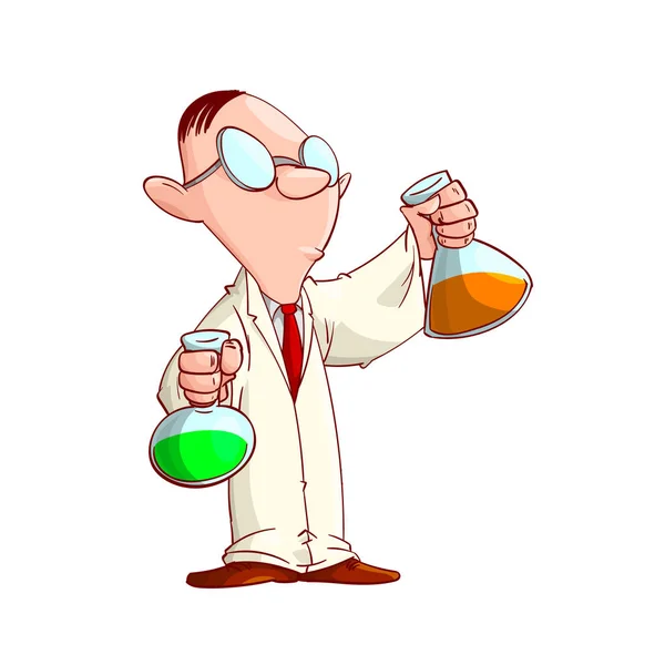 Cartoon Scientist dengan kacamata - Stok Vektor