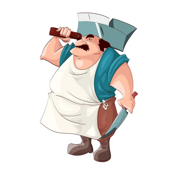 Cartoon grumpy butcher. — Stock Vector