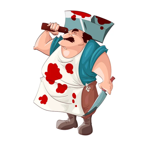 Cartoon bloody butcher. — Stockvector